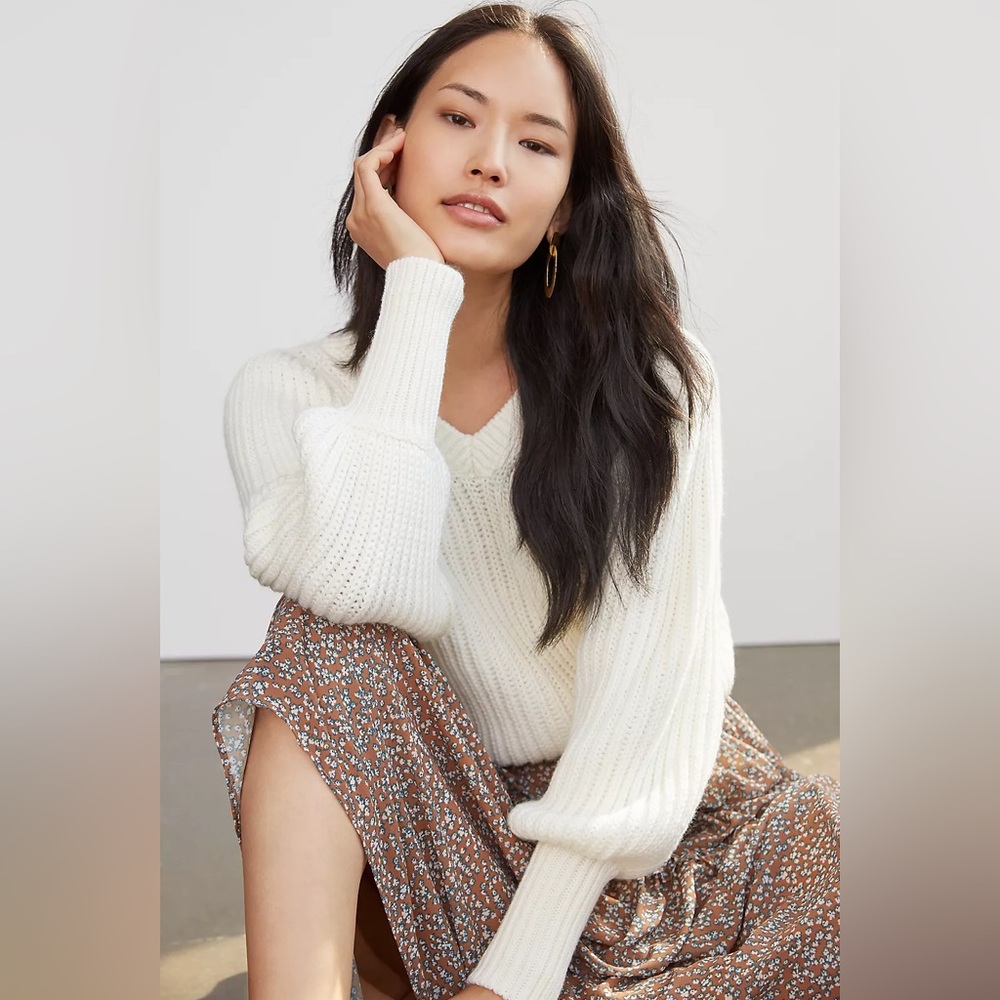 Anthropologie Cass Balloon Sleeve Sweater | XL | NWOT | Cream